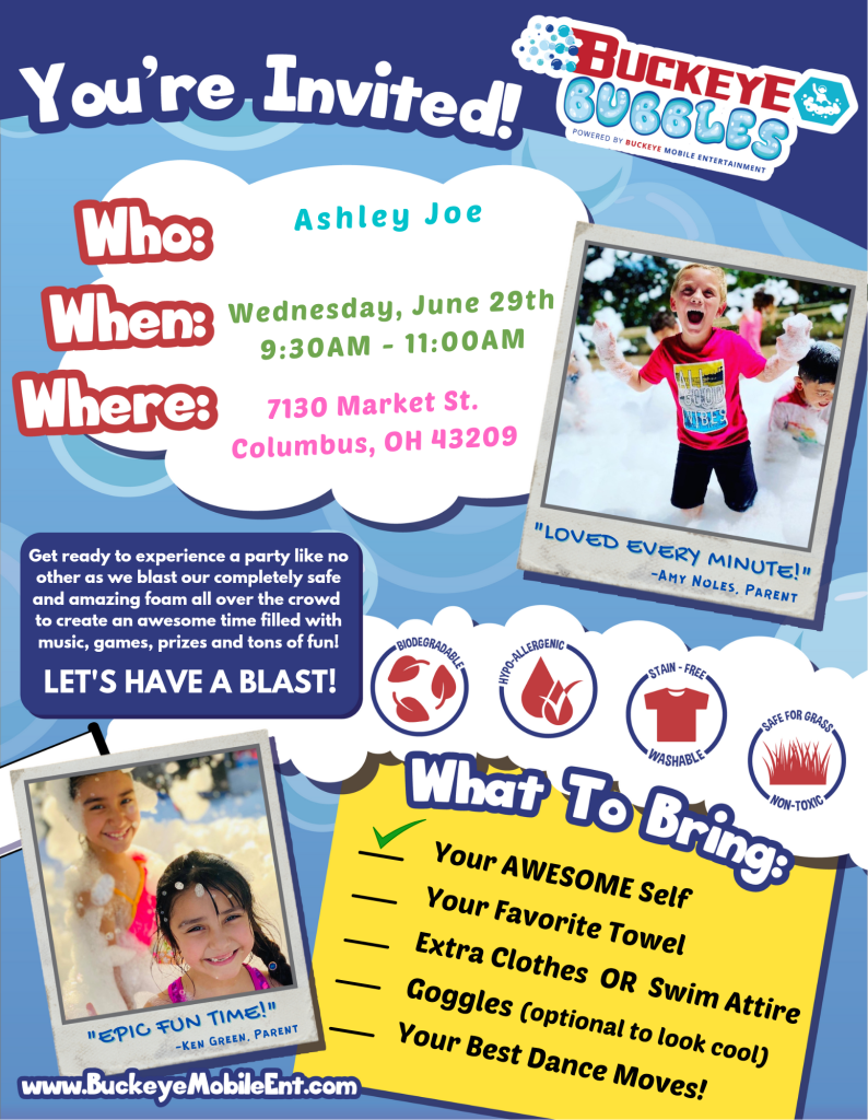 Foam Birthday Party in Columbus, Ohio Columbus LTE